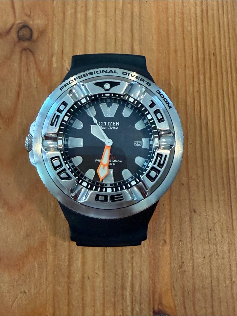 Citizen Black Dial Diver Watch with Silver Bezel and Orange Accent
